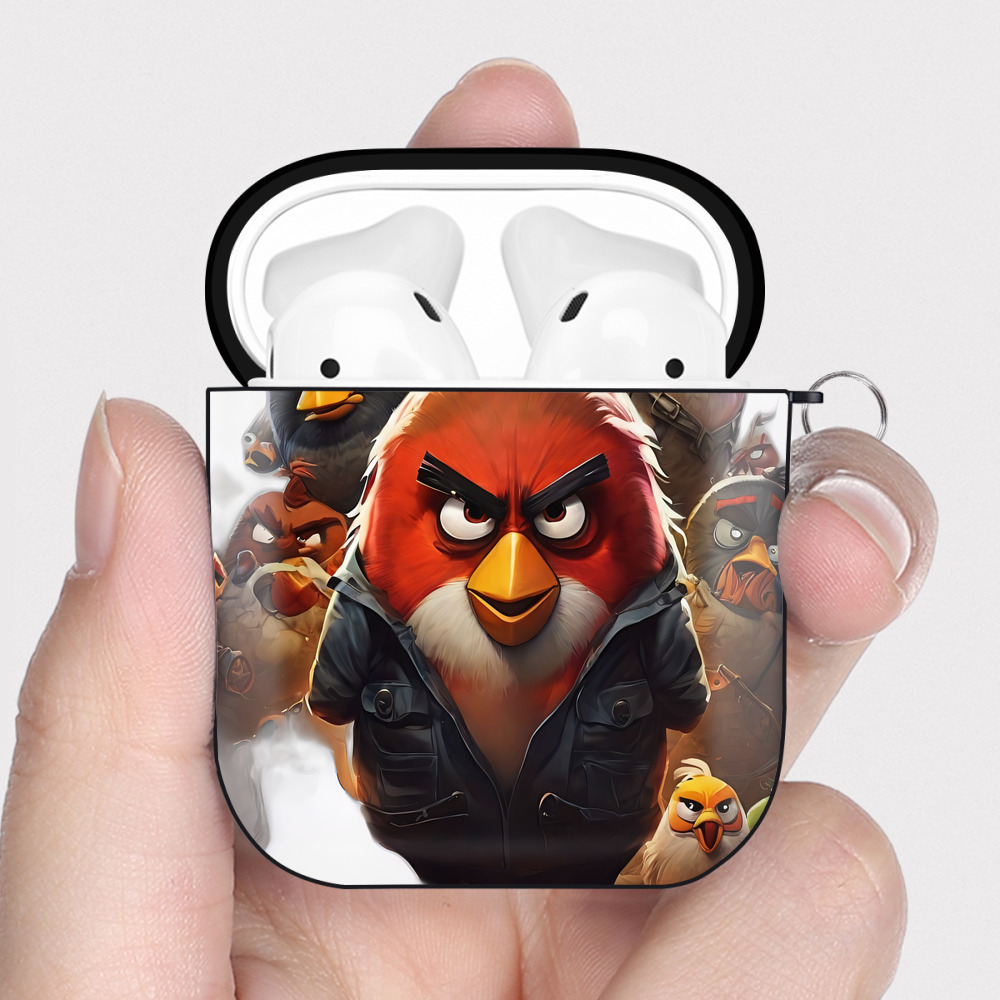 （画像用） Angry Birds アングリーバード AirPods 第2世代保護ケース ハードシェル ブラック 耐衝撃・防指紋・カラビナ付き