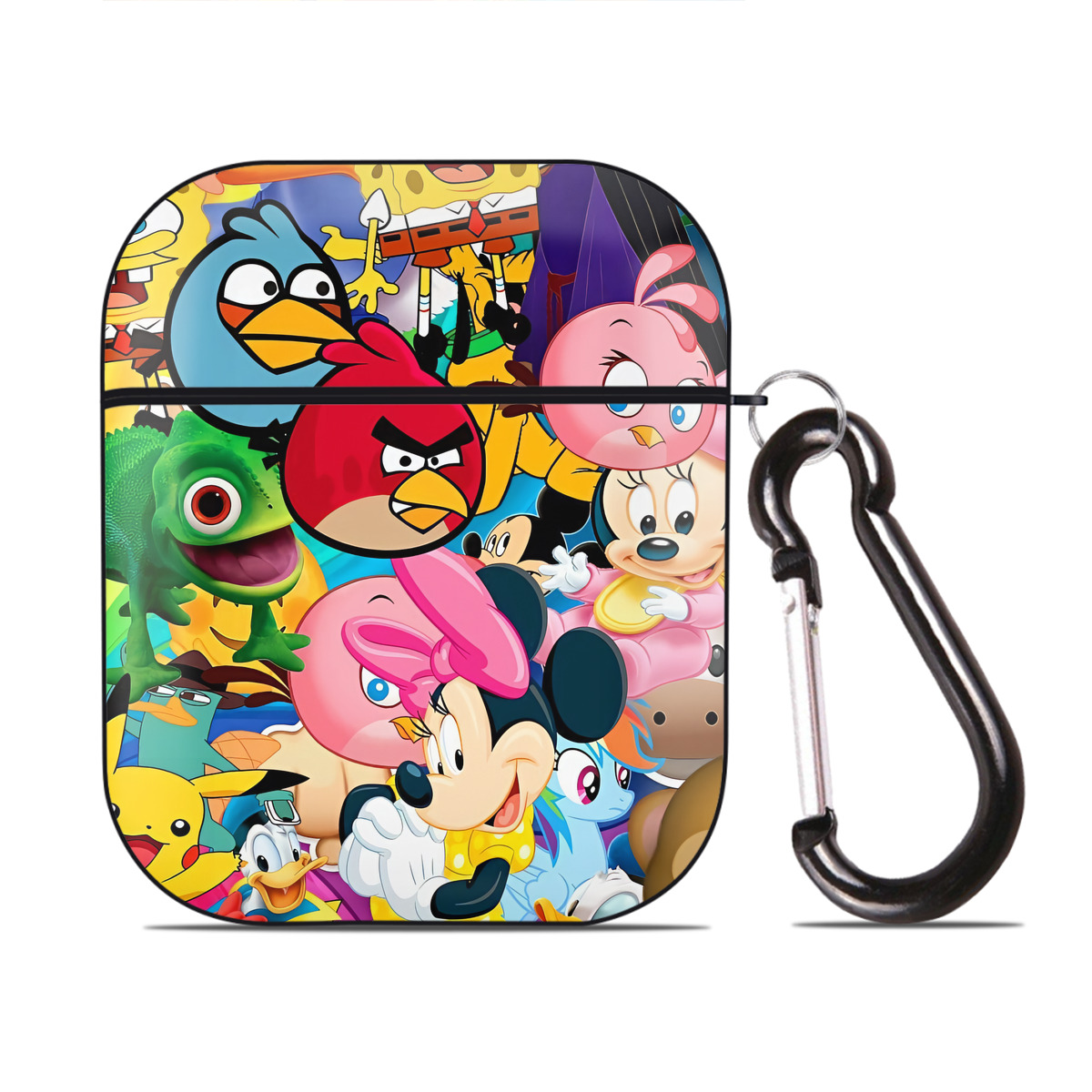 （画像用） Angry Birds アングリーバード AirPods 第2世代保護ケース ハードシェル ブラック 耐衝撃・防指紋・カラビナ付き