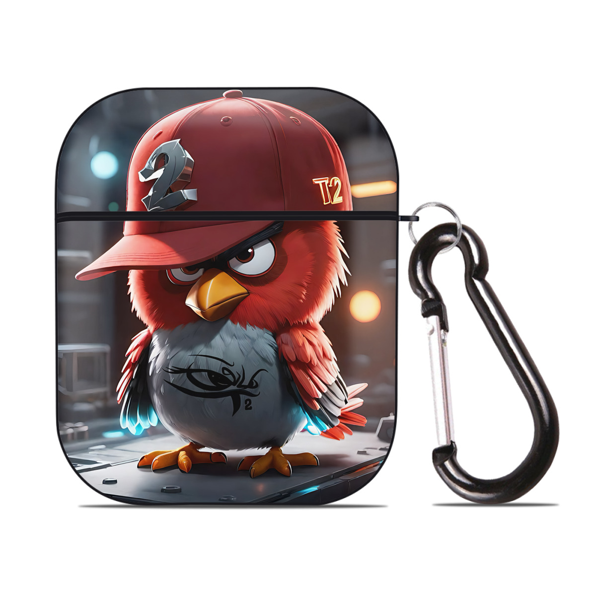 （画像用） Angry Birds アングリーバード AirPods 第2世代保護ケース ハードシェル ブラック 耐衝撃・防指紋・カラビナ付き