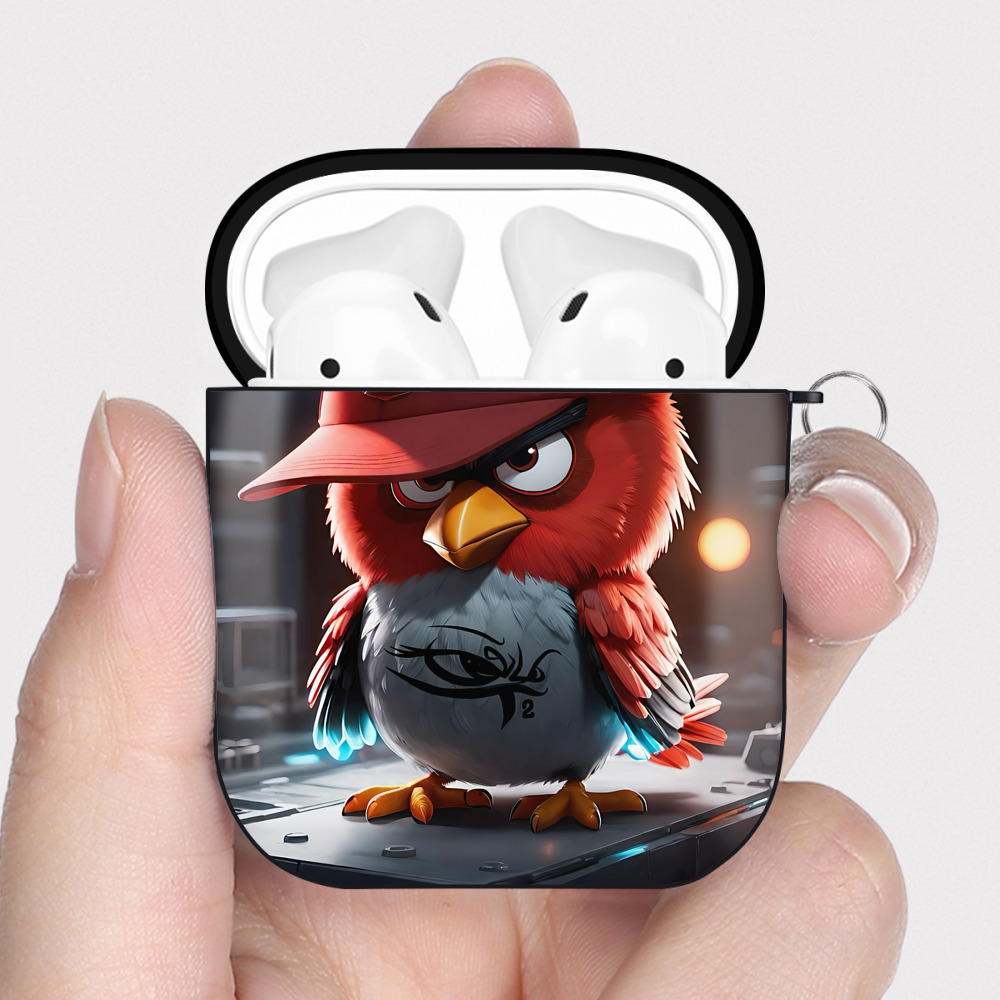 （画像用） Angry Birds アングリーバード AirPods 第2世代保護ケース ハードシェル ブラック 耐衝撃・防指紋・カラビナ付き