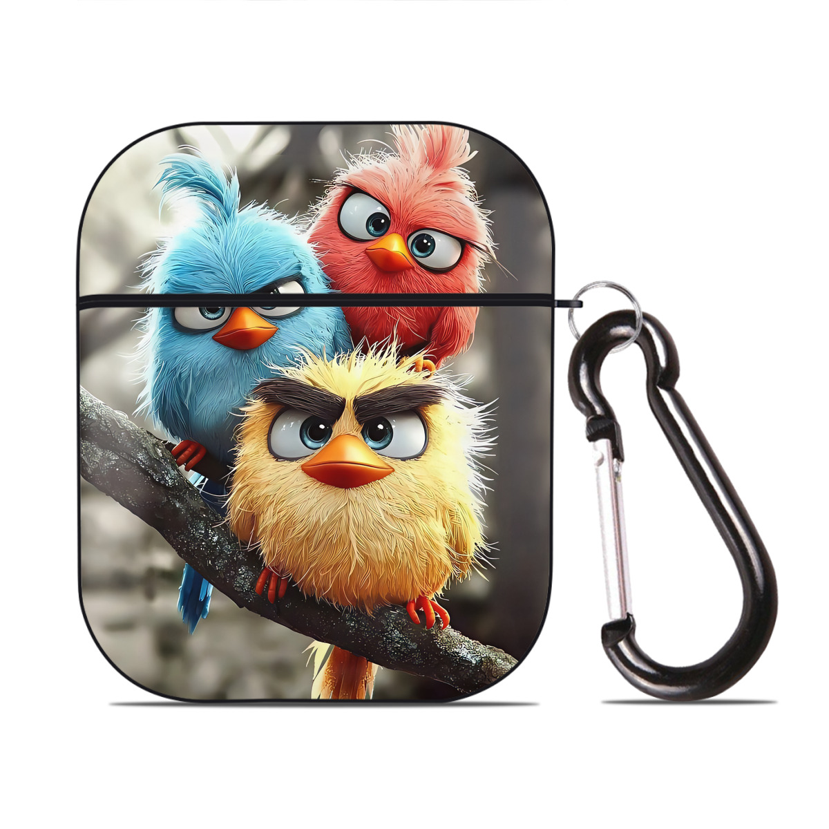 （画像用） Angry Birds アングリーバード AirPods 第2世代保護ケース ハードシェル ブラック 耐衝撃・防指紋・カラビナ付き