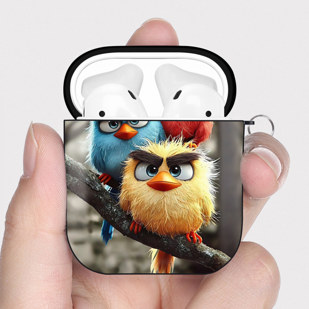 （画像用） Angry Birds アングリーバード AirPods 第2世代保護ケース ハードシェル ブラック 耐衝撃・防指紋・カラビナ付き