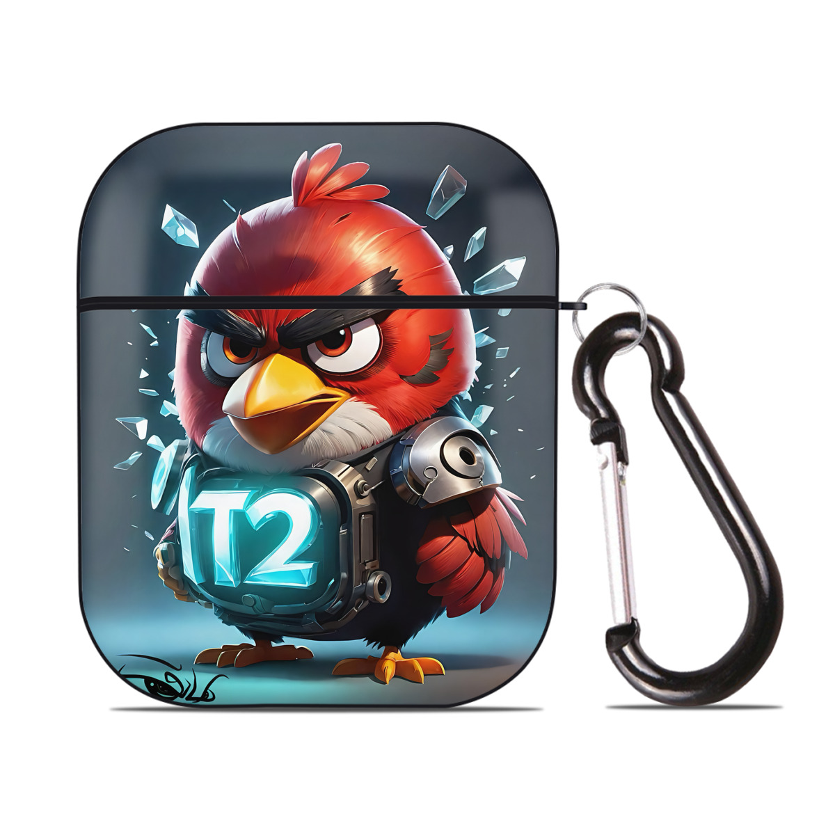 （画像用） Angry Birds アングリーバード AirPods 第2世代保護ケース ハードシェル ブラック 耐衝撃・防指紋・カラビナ付き