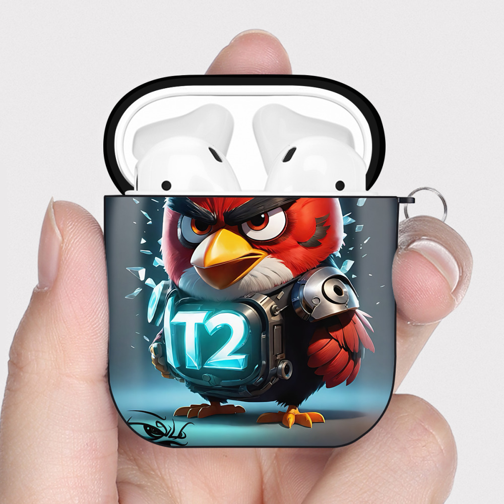 （画像用） Angry Birds アングリーバード AirPods 第2世代保護ケース ハードシェル ブラック 耐衝撃・防指紋・カラビナ付き