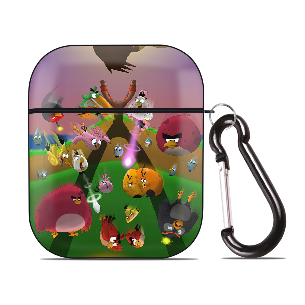（画像用） Angry Birds アングリーバード AirPods 第2世代保護ケース ハードシェル ブラック 耐衝撃・防指紋・カラビナ付き