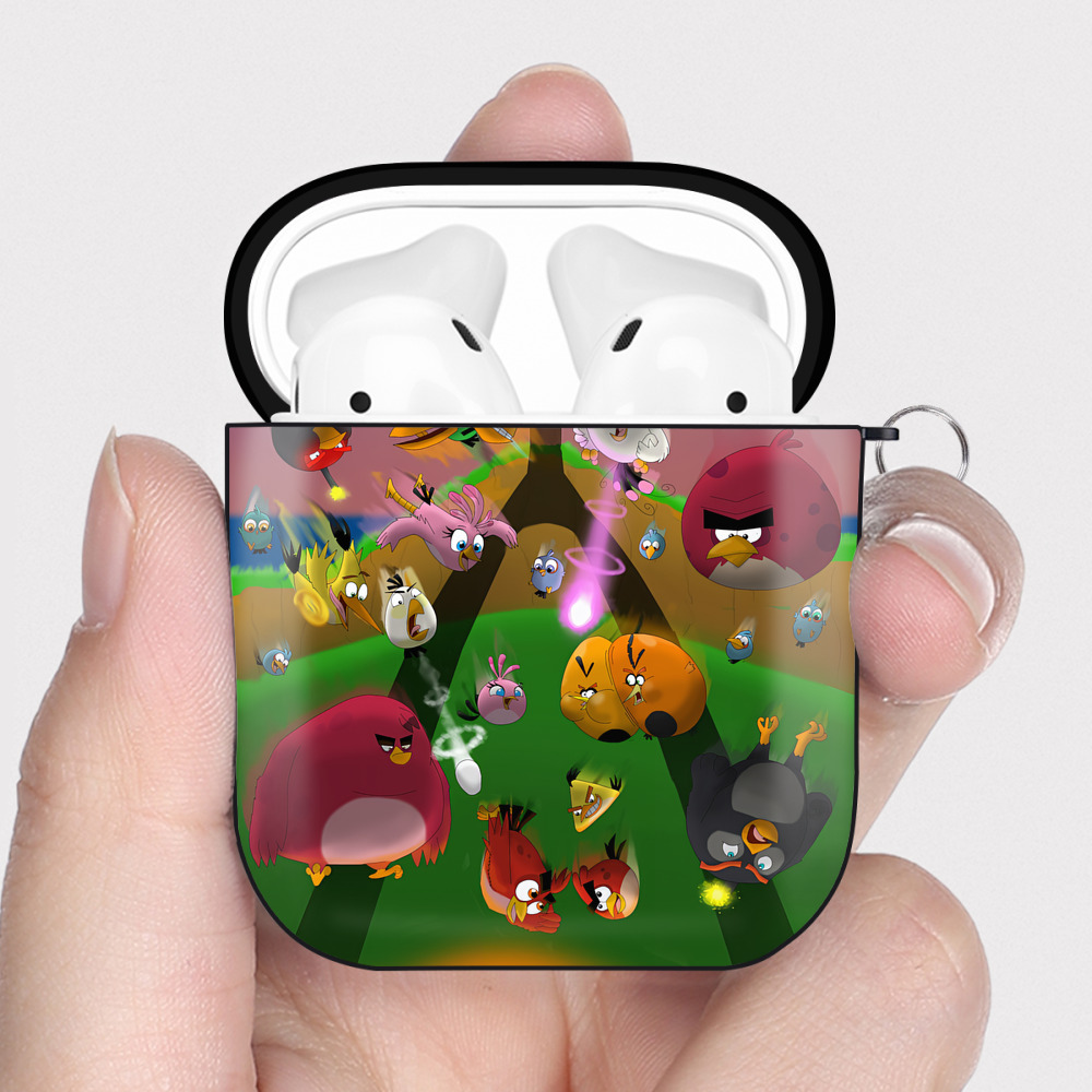 （画像用） Angry Birds アングリーバード AirPods 第2世代保護ケース ハードシェル ブラック 耐衝撃・防指紋・カラビナ付き