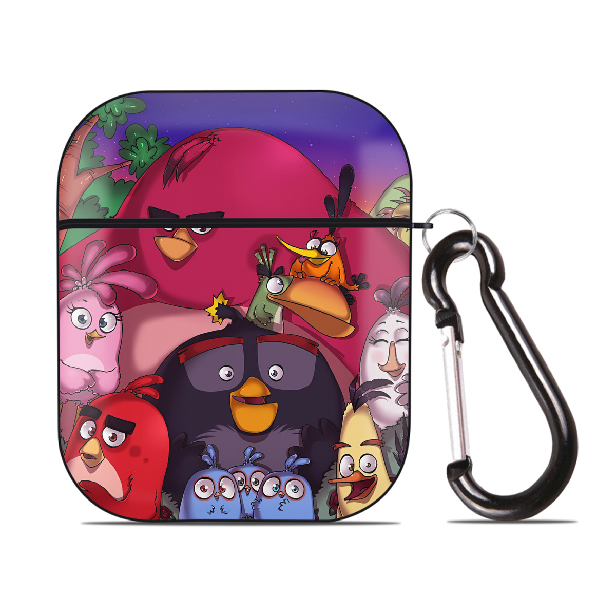 （画像用） Angry Birds アングリーバード AirPods 第2世代保護ケース ハードシェル ブラック 耐衝撃・防指紋・カラビナ付き