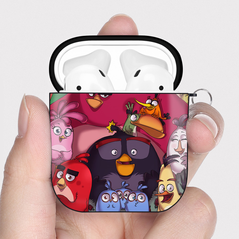 （画像用） Angry Birds アングリーバード AirPods 第2世代保護ケース ハードシェル ブラック 耐衝撃・防指紋・カラビナ付き