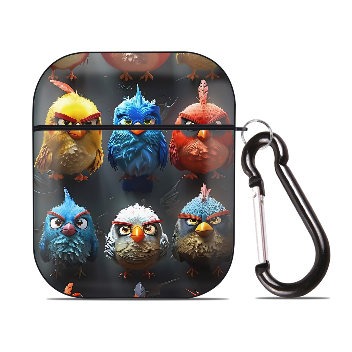 （画像用） Angry Birds アングリーバード AirPods 第2世代保護ケース ハードシェル ブラック 耐衝撃・防指紋・カラビナ付き