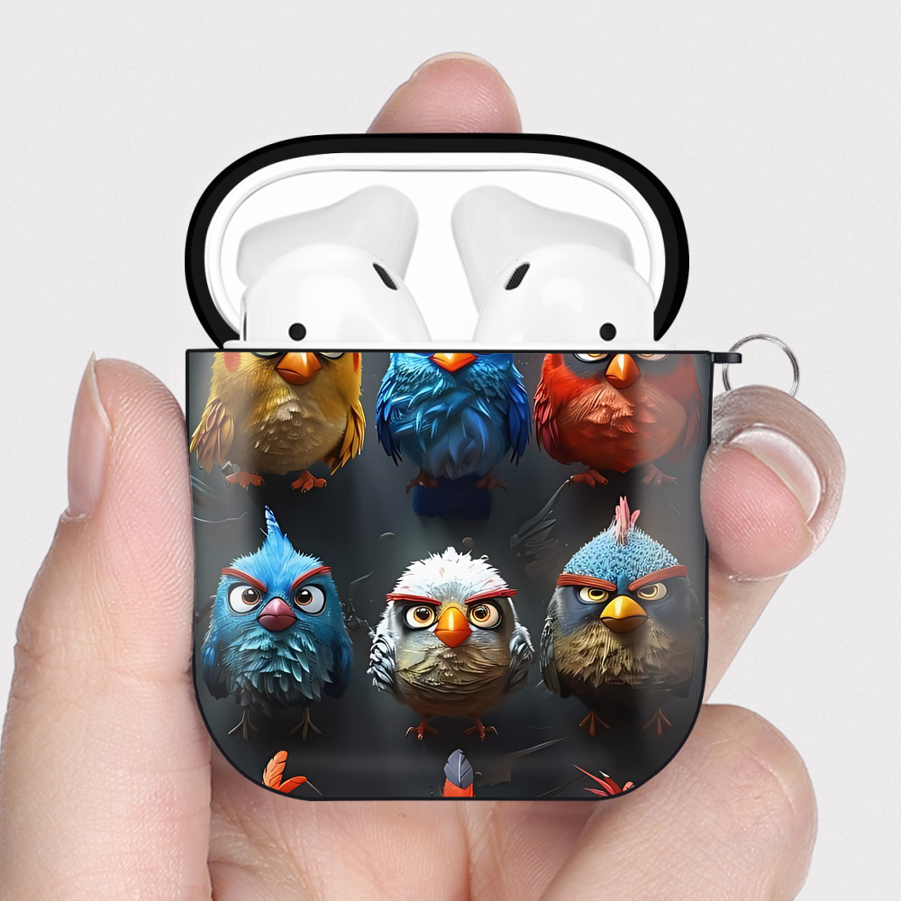 （画像用） Angry Birds アングリーバード AirPods 第2世代保護ケース ハードシェル ブラック 耐衝撃・防指紋・カラビナ付き