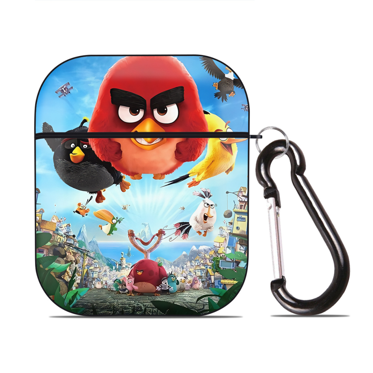 （画像用） Angry Birds アングリーバード AirPods 第2世代保護ケース ハードシェル ブラック 耐衝撃・防指紋・カラビナ付き