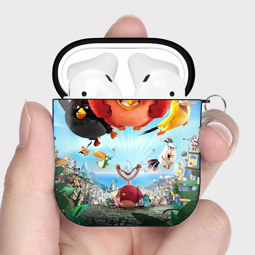 （画像用） Angry Birds アングリーバード AirPods 第2世代保護ケース ハードシェル ブラック 耐衝撃・防指紋・カラビナ付き