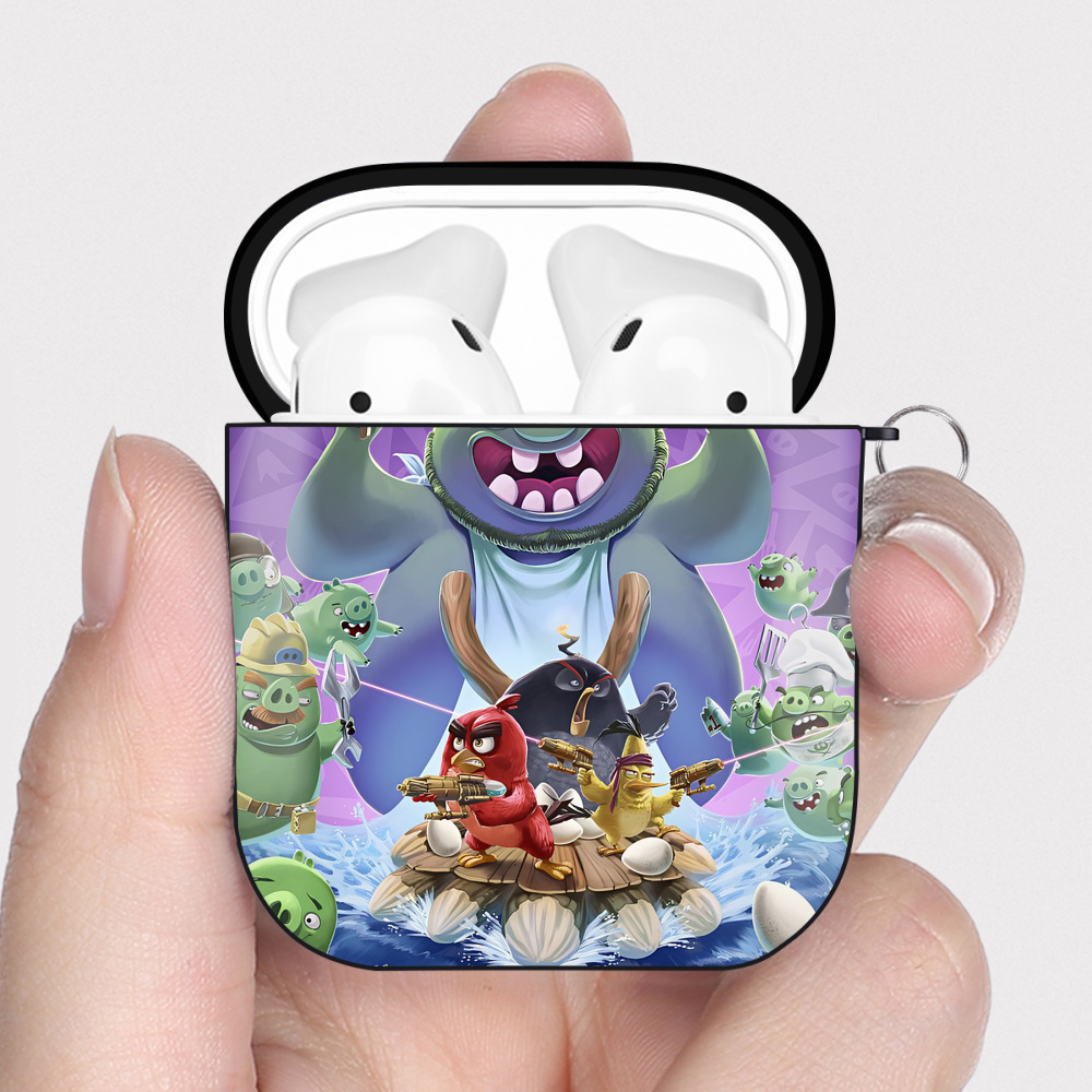 （画像用） Angry Birds アングリーバード AirPods 第2世代保護ケース ハードシェル ブラック 耐衝撃・防指紋・カラビナ付き