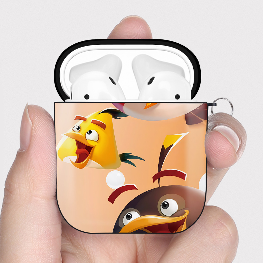 （画像用） Angry Birds アングリーバード AirPods 第2世代保護ケース ハードシェル ブラック 耐衝撃・防指紋・カラビナ付き