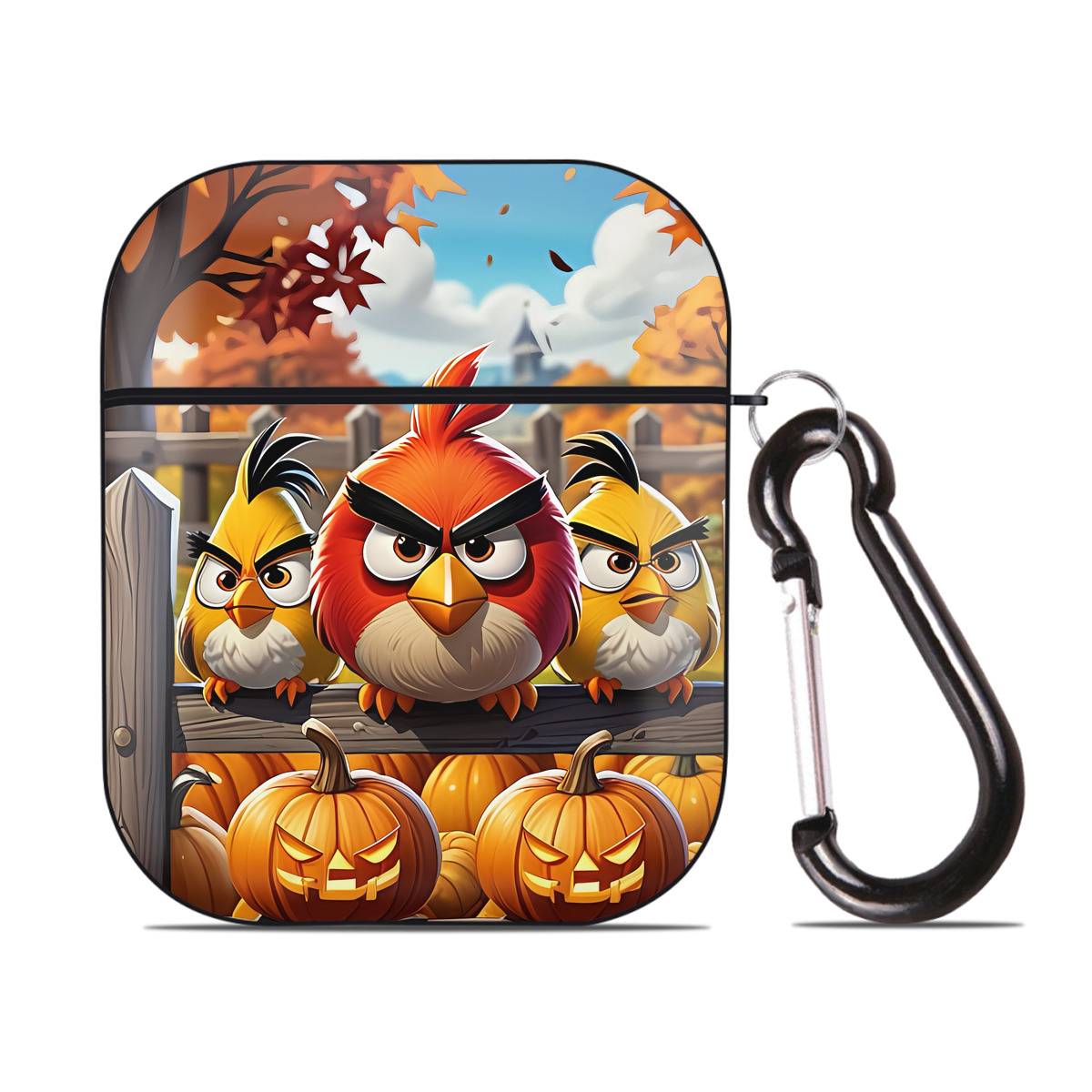 （画像用） Angry Birds アングリーバード AirPods 第2世代保護ケース ハードシェル ブラック 耐衝撃・防指紋・カラビナ付き