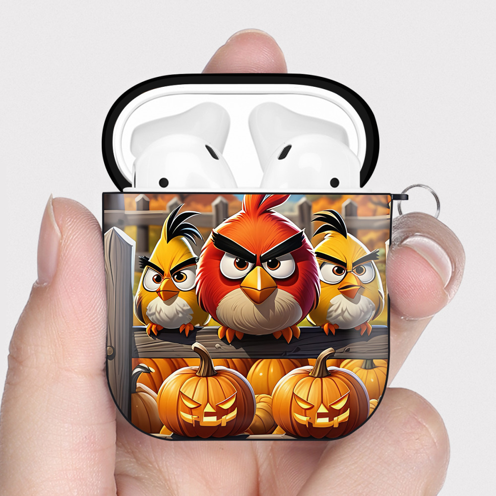（画像用） Angry Birds アングリーバード AirPods 第2世代保護ケース ハードシェル ブラック 耐衝撃・防指紋・カラビナ付き