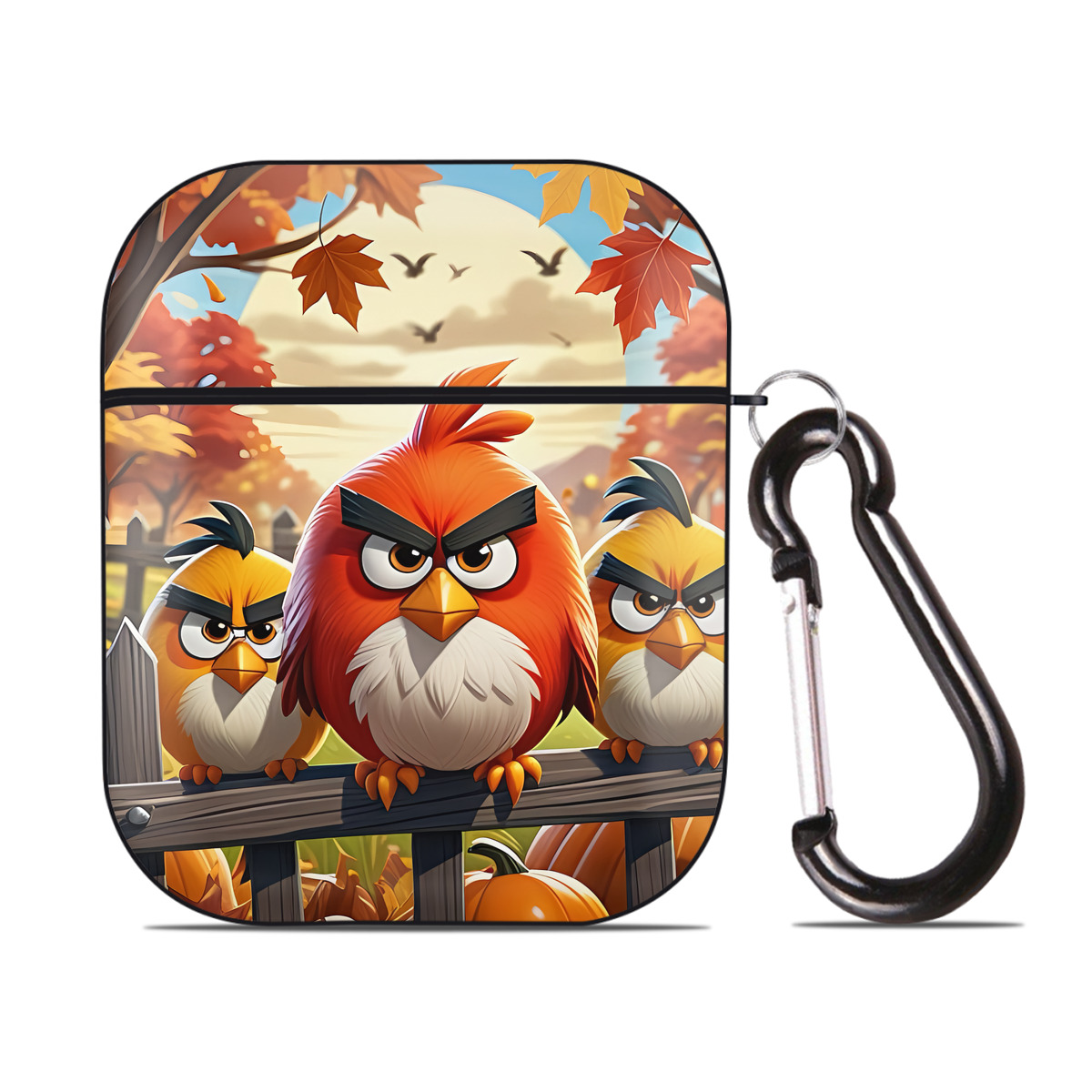 （画像用） Angry Birds アングリーバード AirPods 第2世代保護ケース ハードシェル ブラック 耐衝撃・防指紋・カラビナ付き