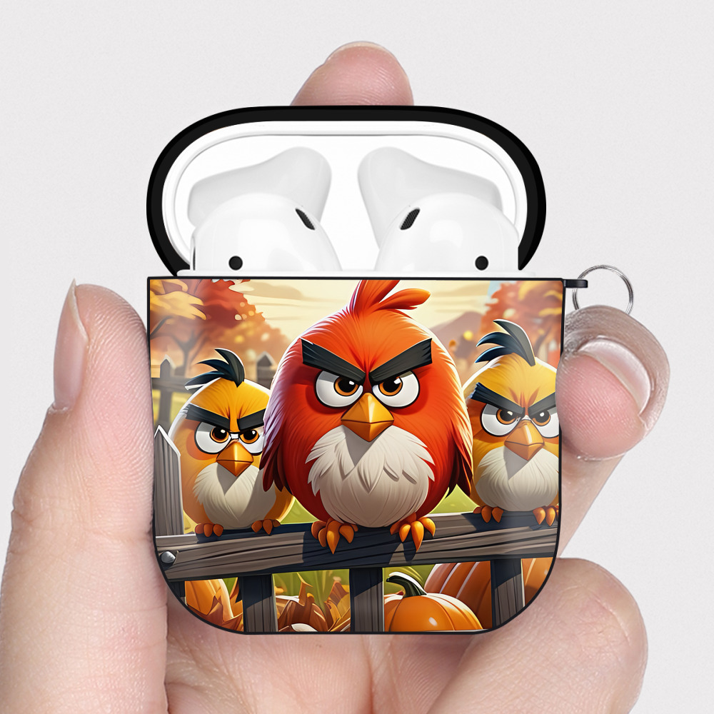 （画像用） Angry Birds アングリーバード AirPods 第2世代保護ケース ハードシェル ブラック 耐衝撃・防指紋・カラビナ付き