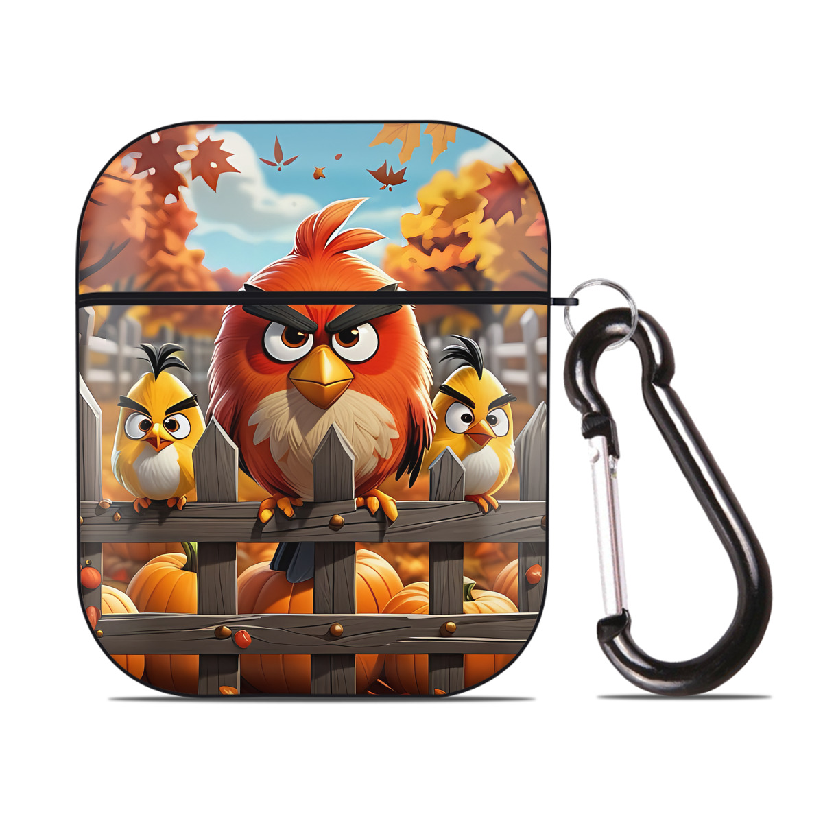 （画像用） Angry Birds アングリーバード AirPods 第2世代保護ケース ハードシェル ブラック 耐衝撃・防指紋・カラビナ付き