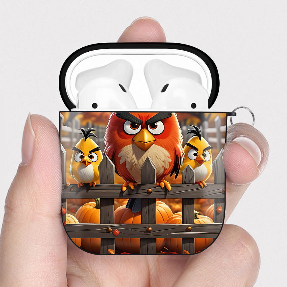 （画像用） Angry Birds アングリーバード AirPods 第2世代保護ケース ハードシェル ブラック 耐衝撃・防指紋・カラビナ付き