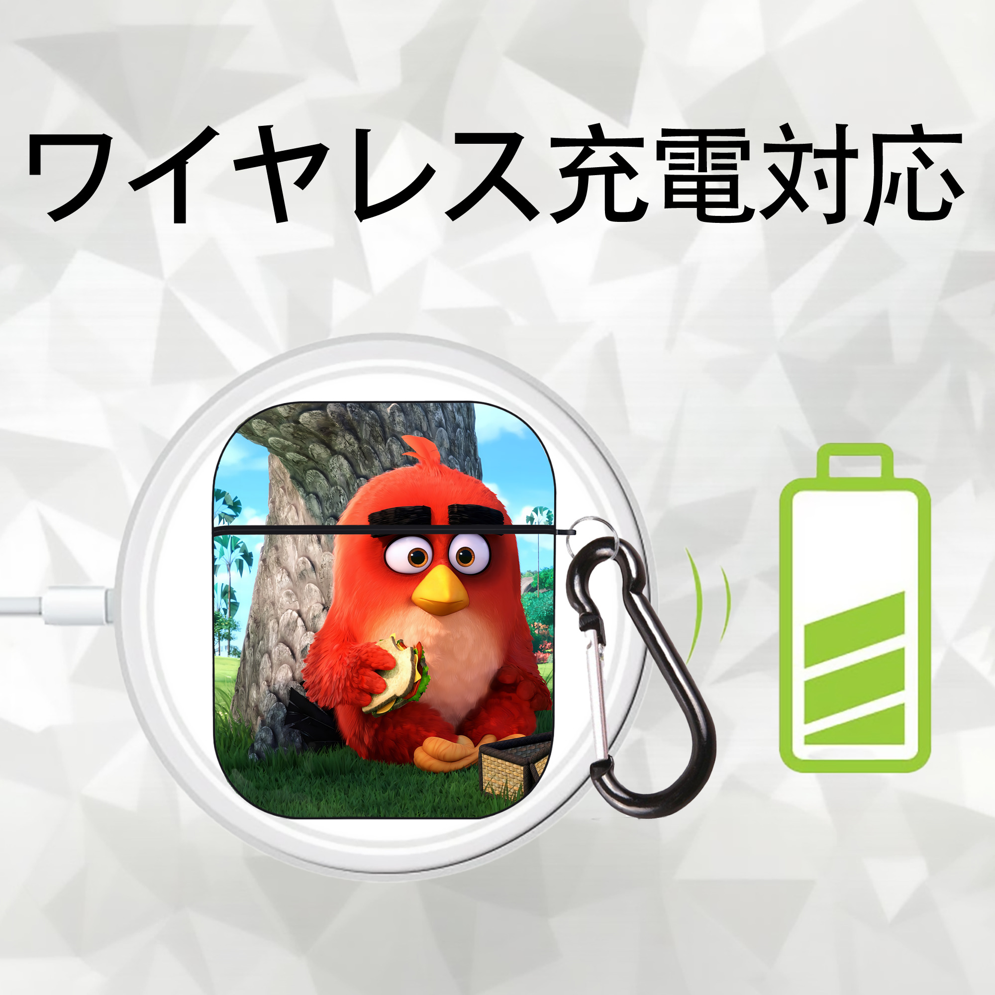 Angry Birds アングリーバード AirPods 第2世代保護ケース ハードシェル ブラック 耐衝撃・防指紋・カラビナ付き