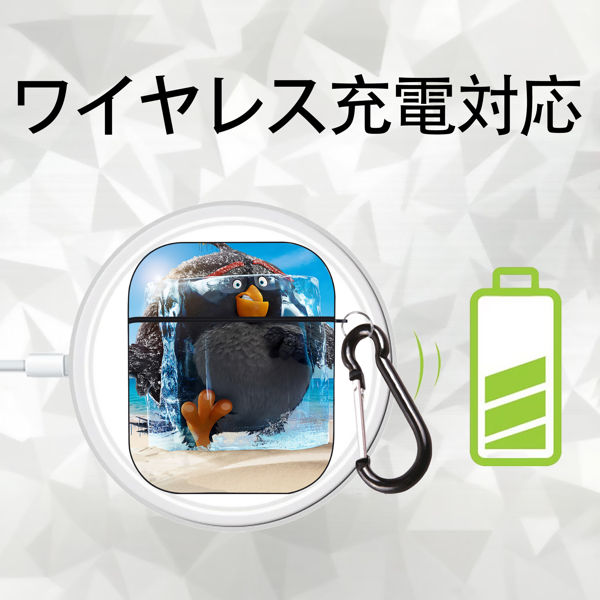 Angry Birds アングリーバード AirPods 第2世代保護ケース ハードシェル ブラック 耐衝撃・防指紋・カラビナ付き