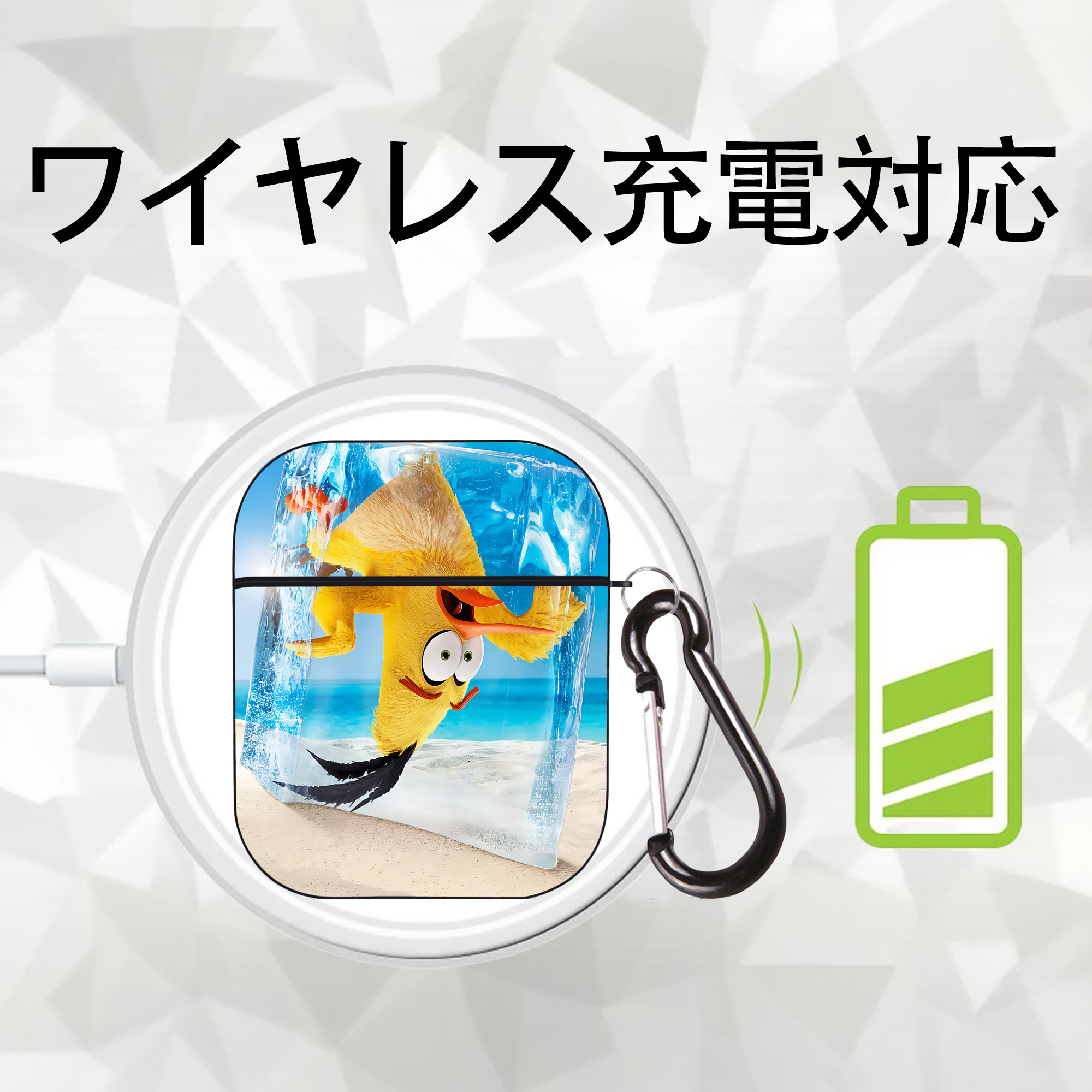 Angry Birds アングリーバード AirPods 第2世代保護ケース ハードシェル ブラック 耐衝撃・防指紋・カラビナ付き