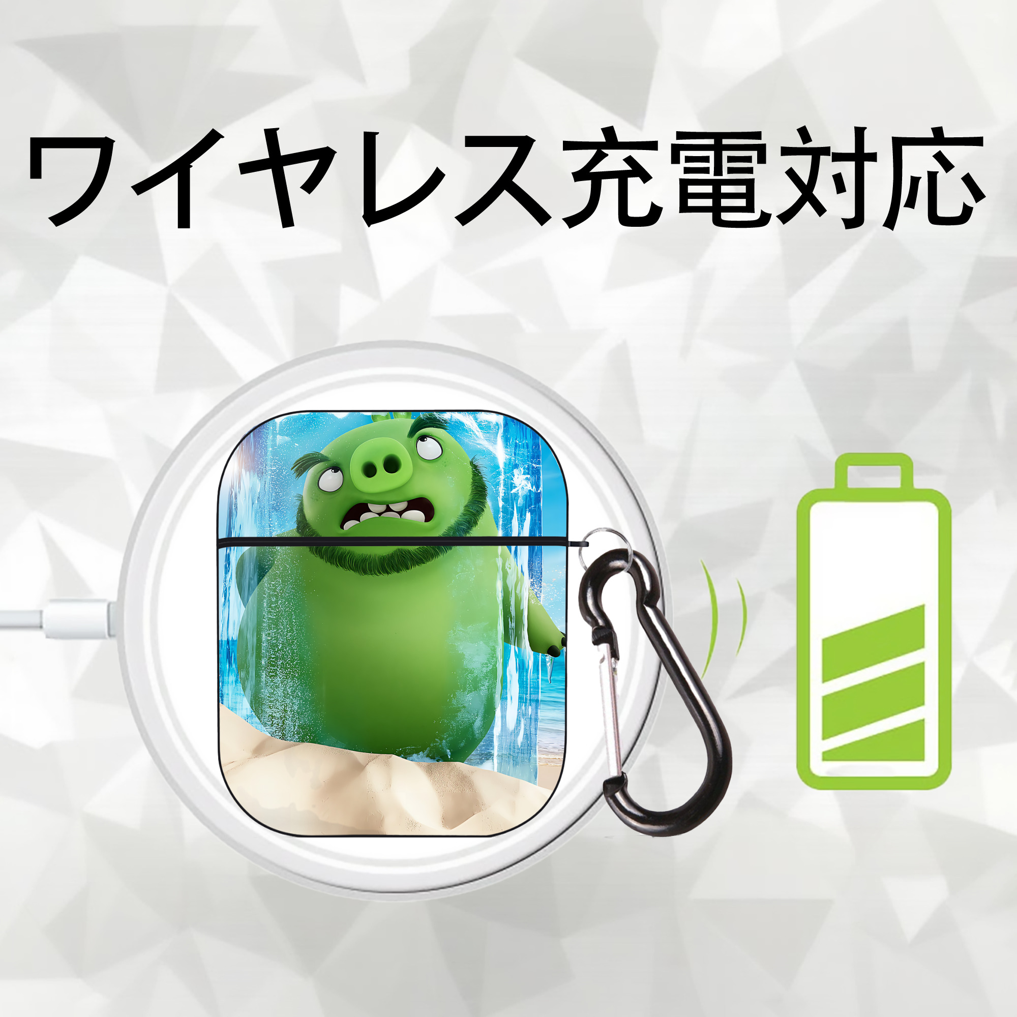 Angry Birds アングリーバード AirPods 第2世代保護ケース ハードシェル ブラック 耐衝撃・防指紋・カラビナ付き