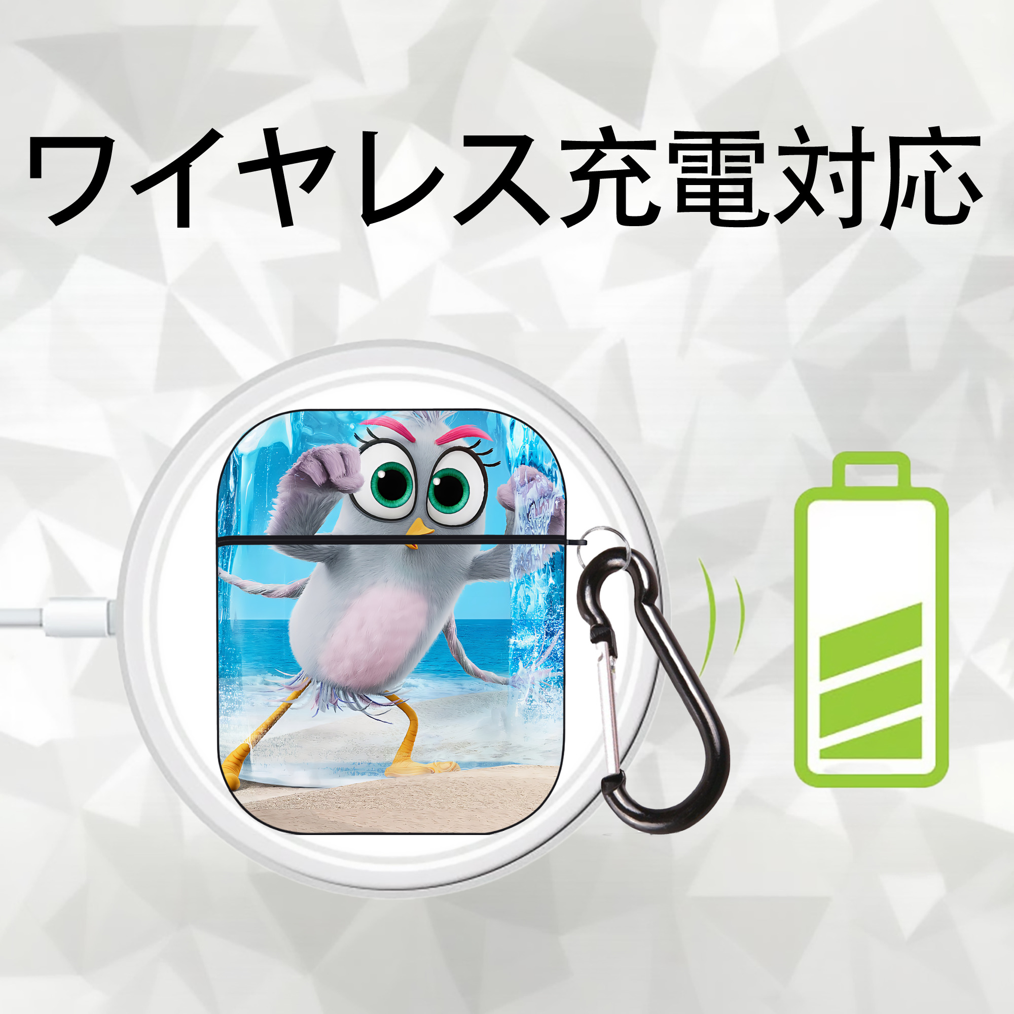 Angry Birds アングリーバード AirPods 第2世代保護ケース ハードシェル ブラック 耐衝撃・防指紋・カラビナ付き
