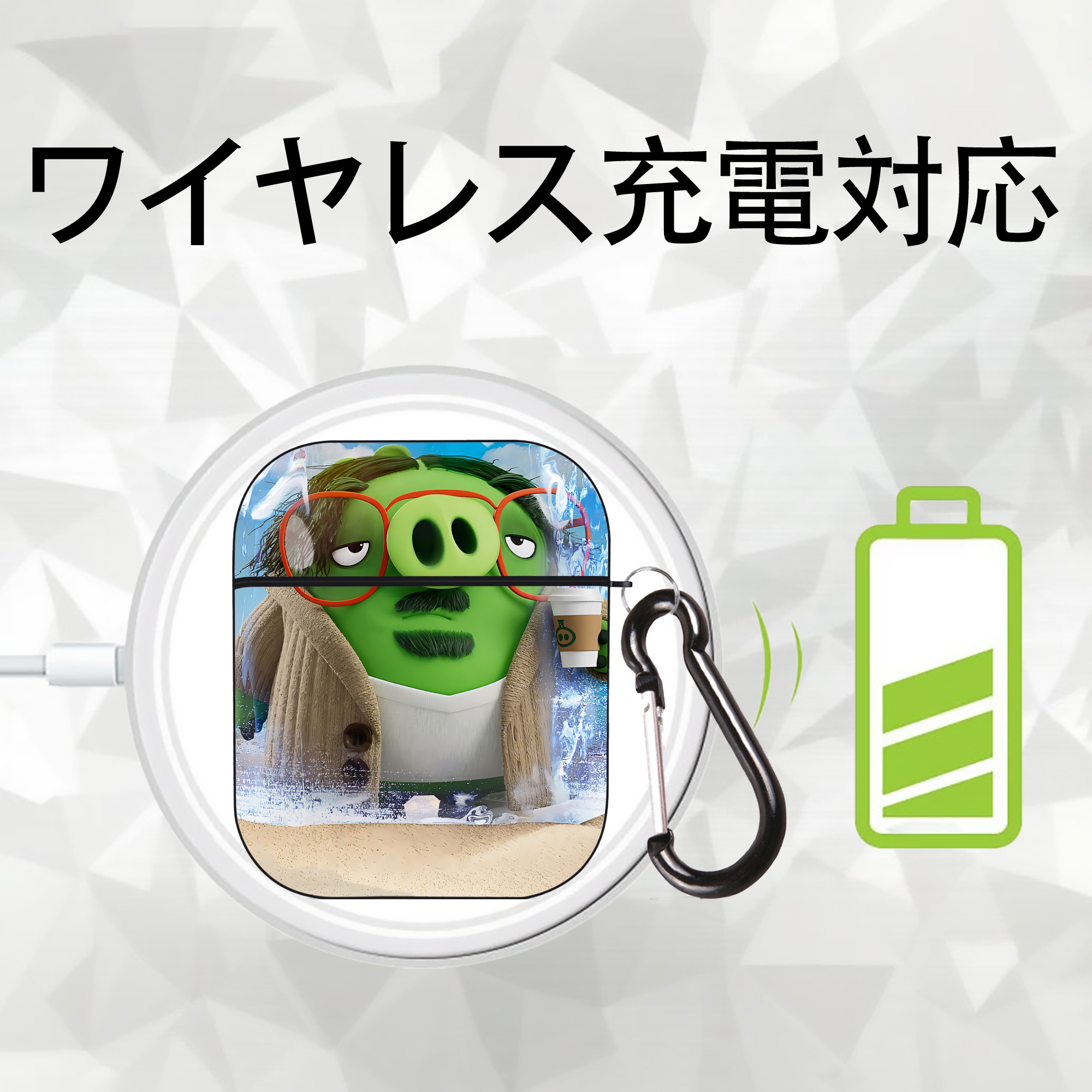 Angry Birds アングリーバード AirPods 第2世代保護ケース ハードシェル ブラック 耐衝撃・防指紋・カラビナ付き