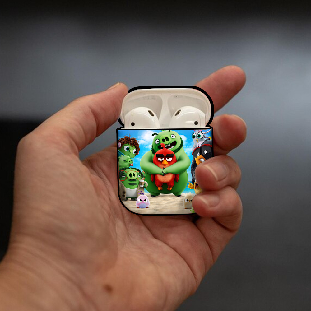 Angry Birds アングリーバード AirPods 第2世代保護ケース ハードシェル ブラック 耐衝撃・防指紋・カラビナ付き