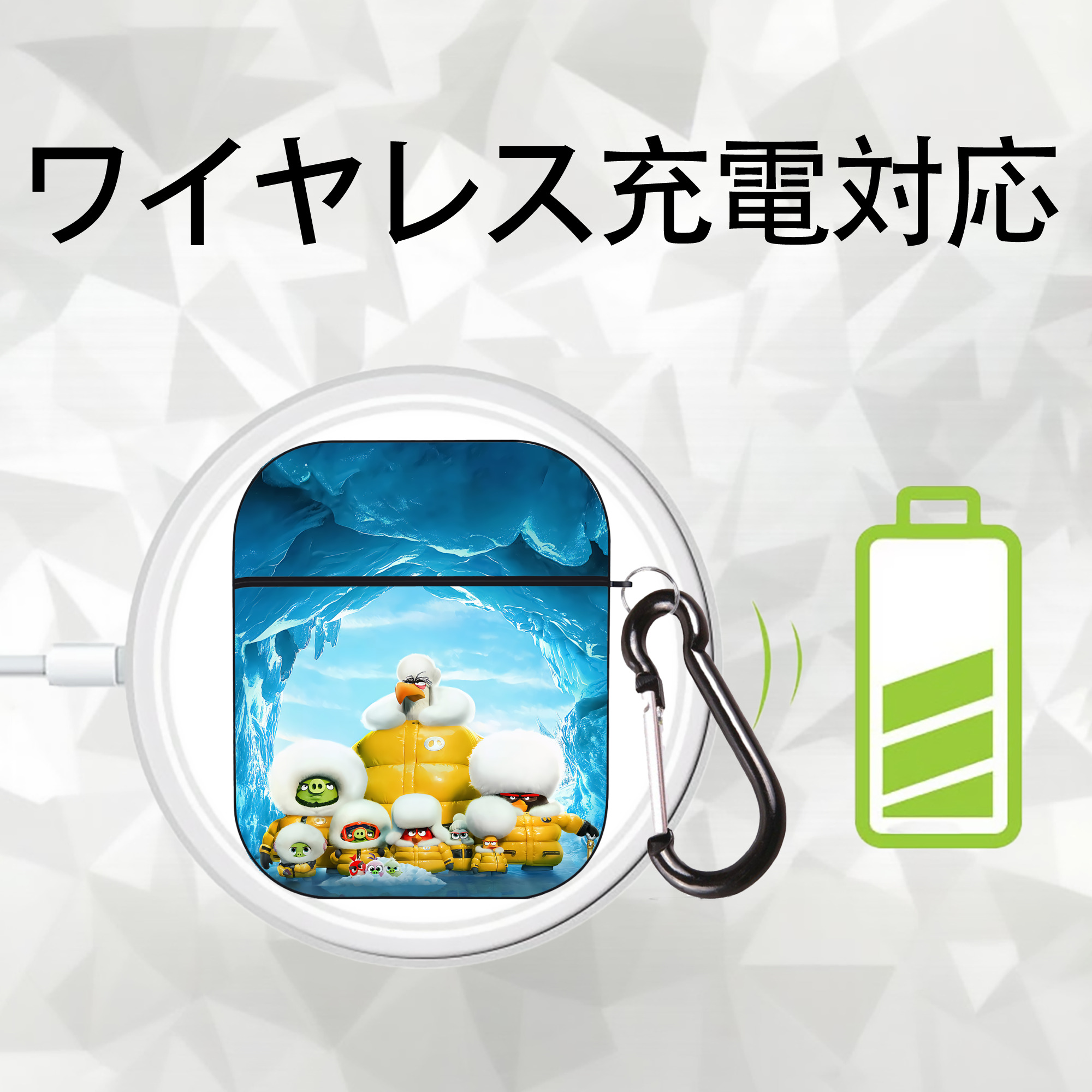 Angry Birds アングリーバード AirPods 第2世代保護ケース ハードシェル ブラック 耐衝撃・防指紋・カラビナ付き