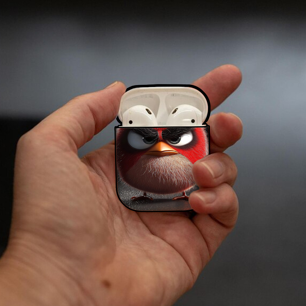 Angry Birds アングリーバード AirPods 第2世代保護ケース ハードシェル ブラック 耐衝撃・防指紋・カラビナ付き