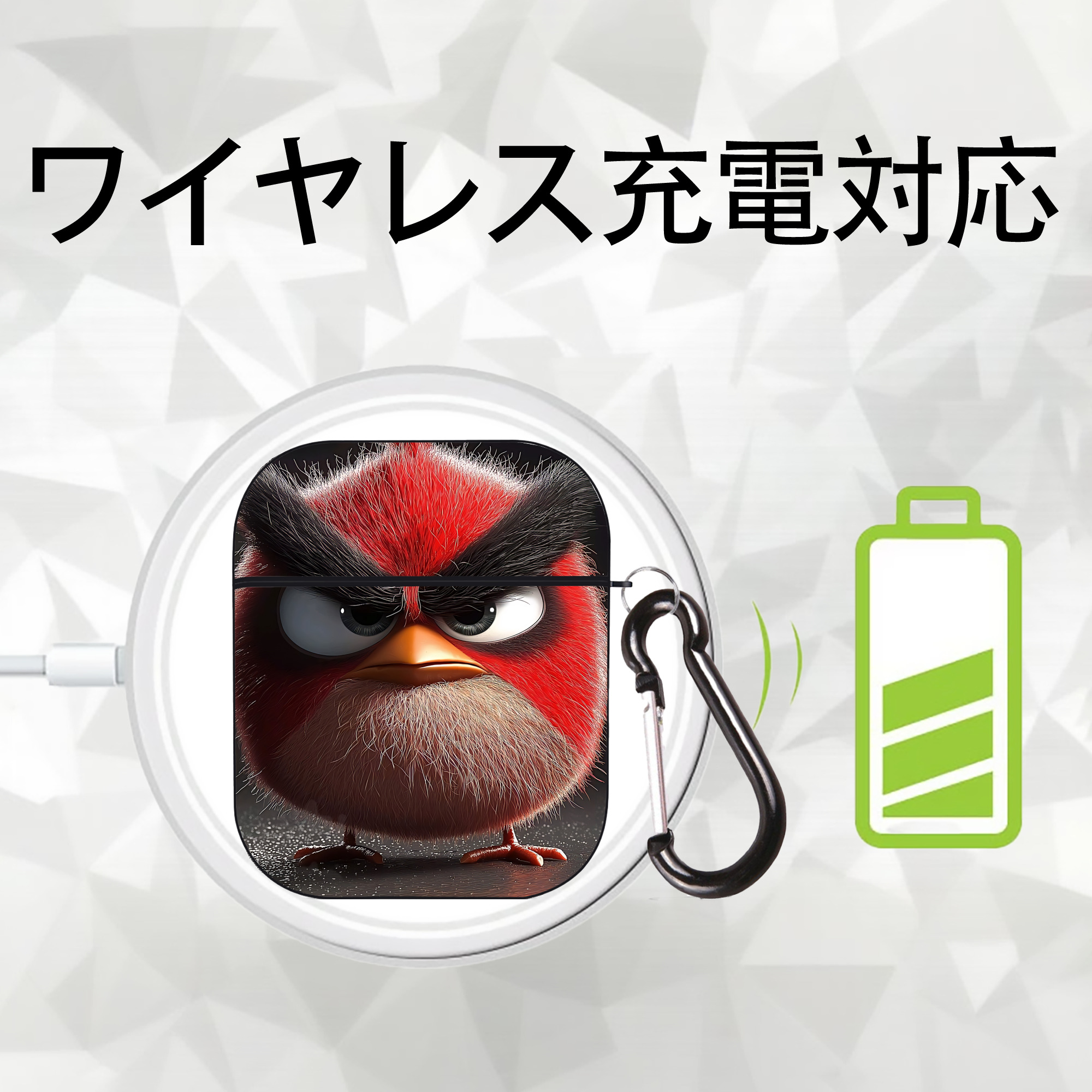 Angry Birds アングリーバード AirPods 第2世代保護ケース ハードシェル ブラック 耐衝撃・防指紋・カラビナ付き