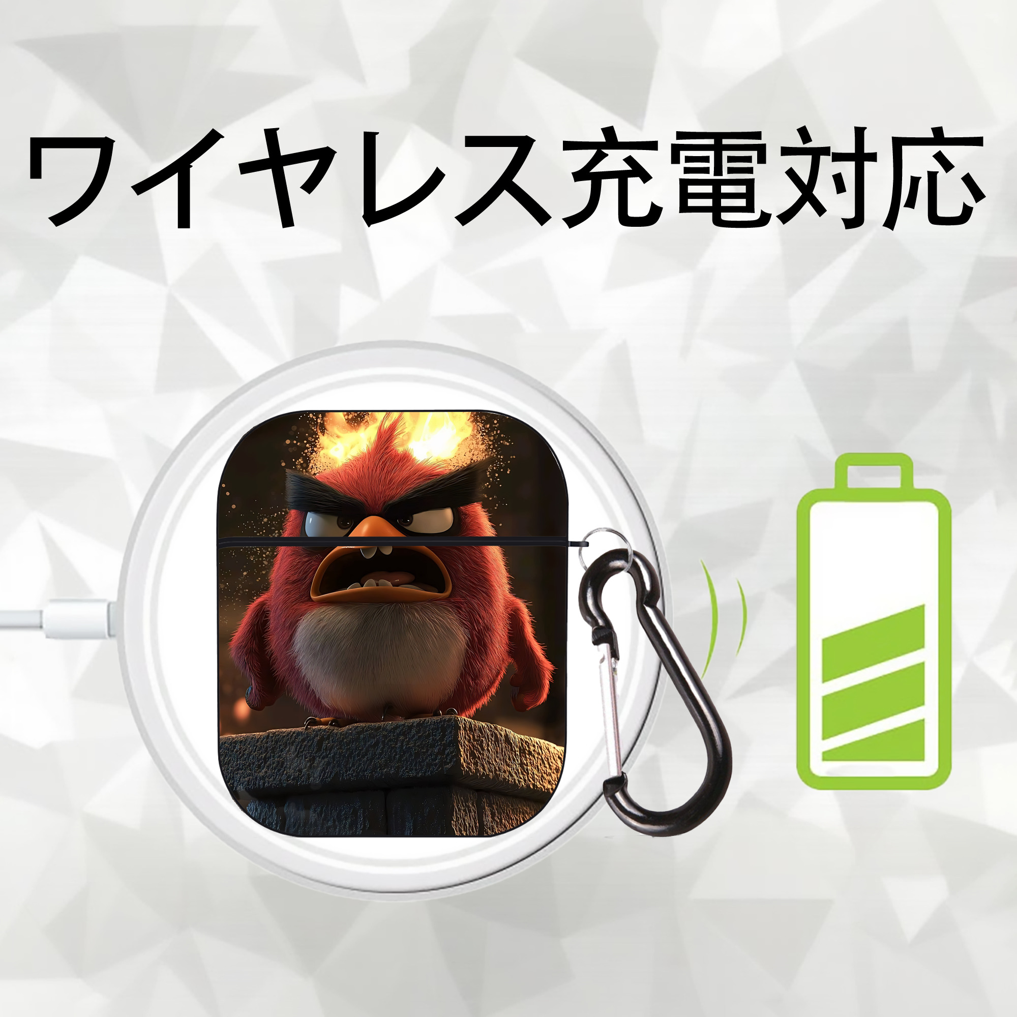 Angry Birds アングリーバード AirPods 第2世代保護ケース ハードシェル ブラック 耐衝撃・防指紋・カラビナ付き