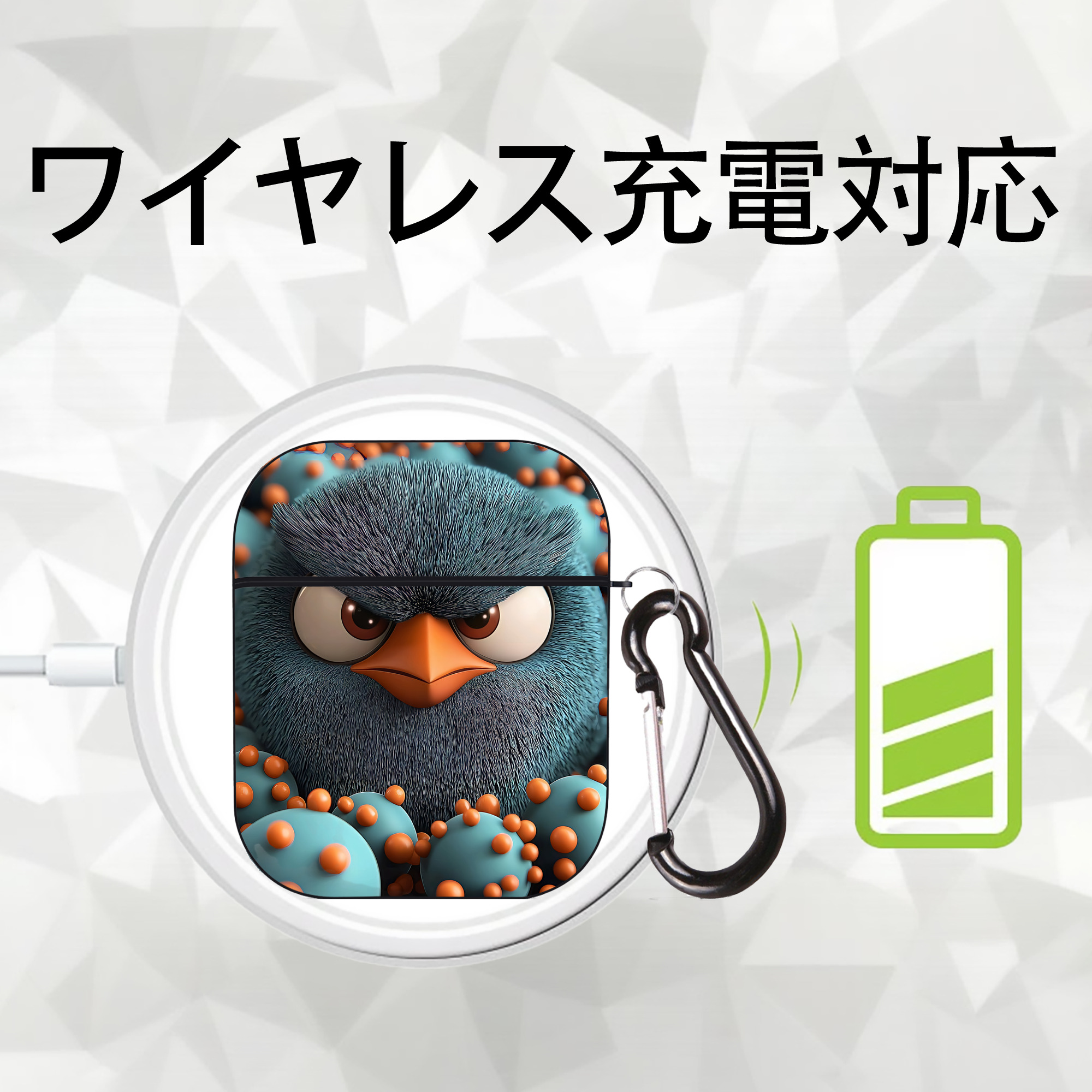 Angry Birds アングリーバード AirPods 第2世代保護ケース ハードシェル ブラック 耐衝撃・防指紋・カラビナ付き