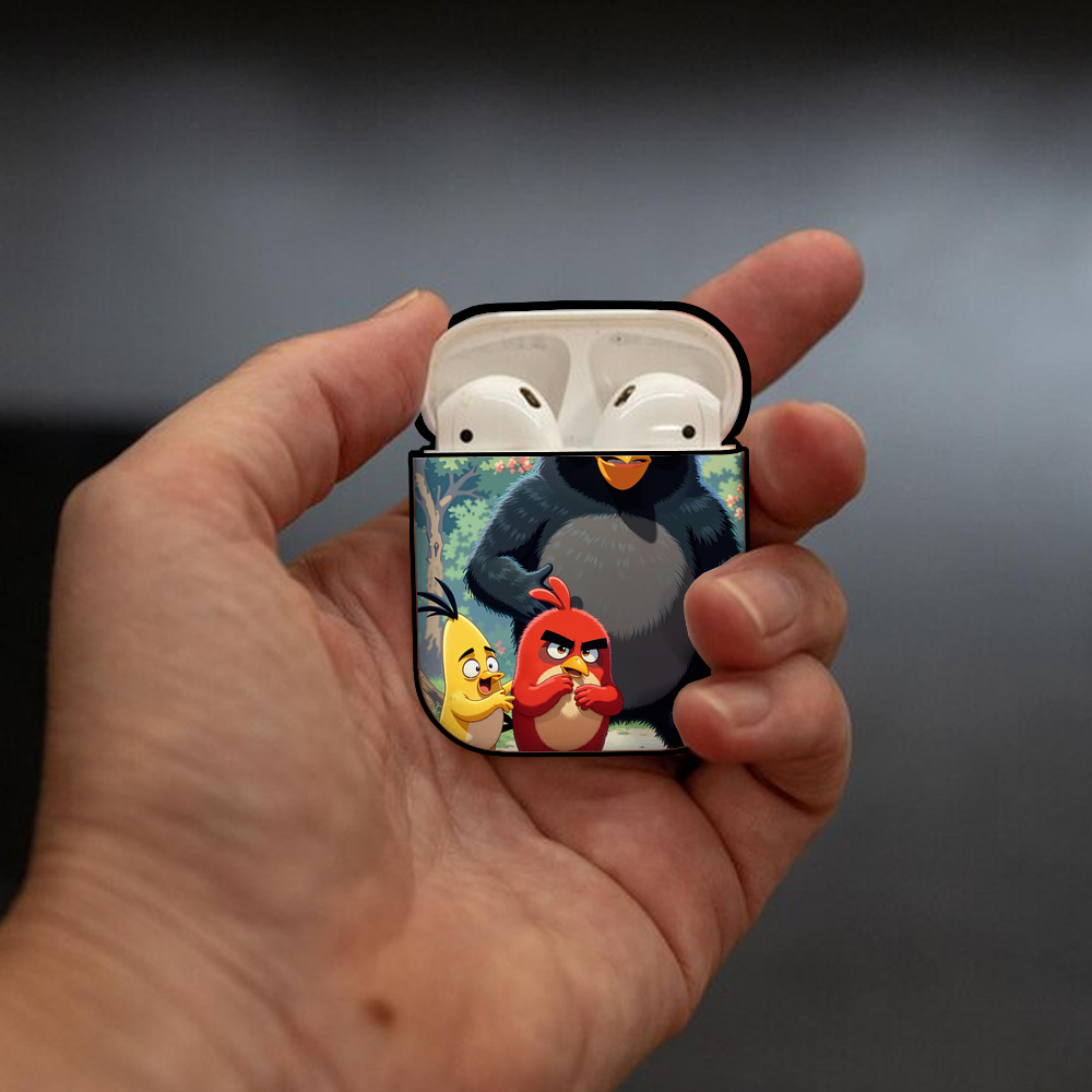 Angry Birds アングリーバード AirPods 第2世代保護ケース ハードシェル ブラック 耐衝撃・防指紋・カラビナ付き