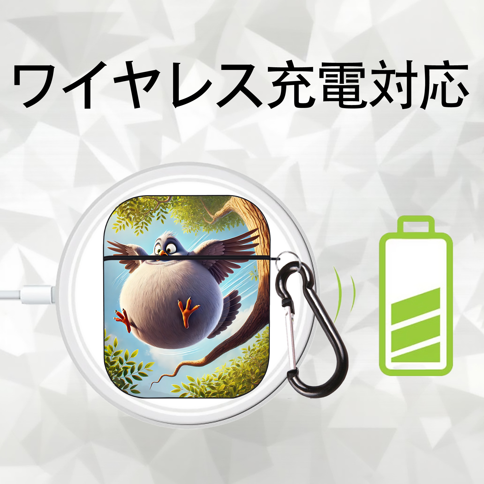 Angry Birds アングリーバード AirPods 第2世代保護ケース ハードシェル ブラック 耐衝撃・防指紋・カラビナ付き