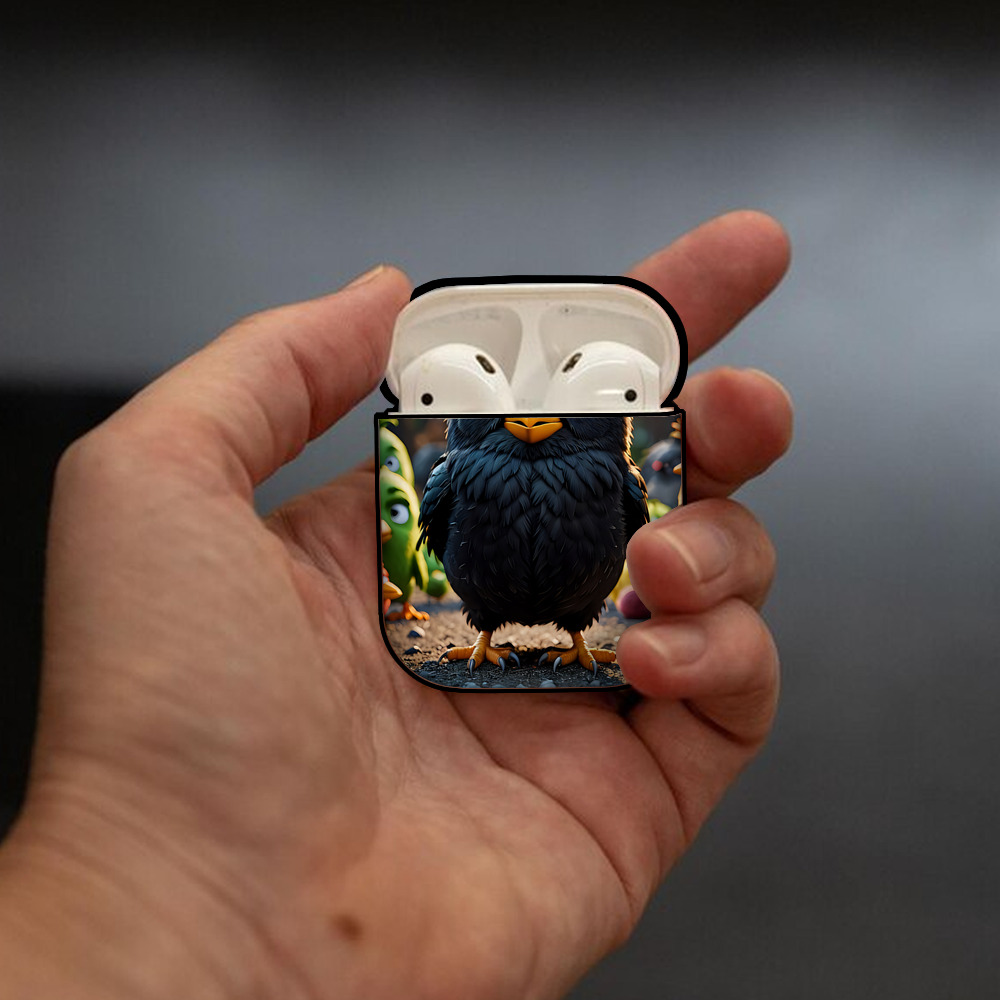 Angry Birds アングリーバード AirPods 第2世代保護ケース ハードシェル ブラック 耐衝撃・防指紋・カラビナ付き