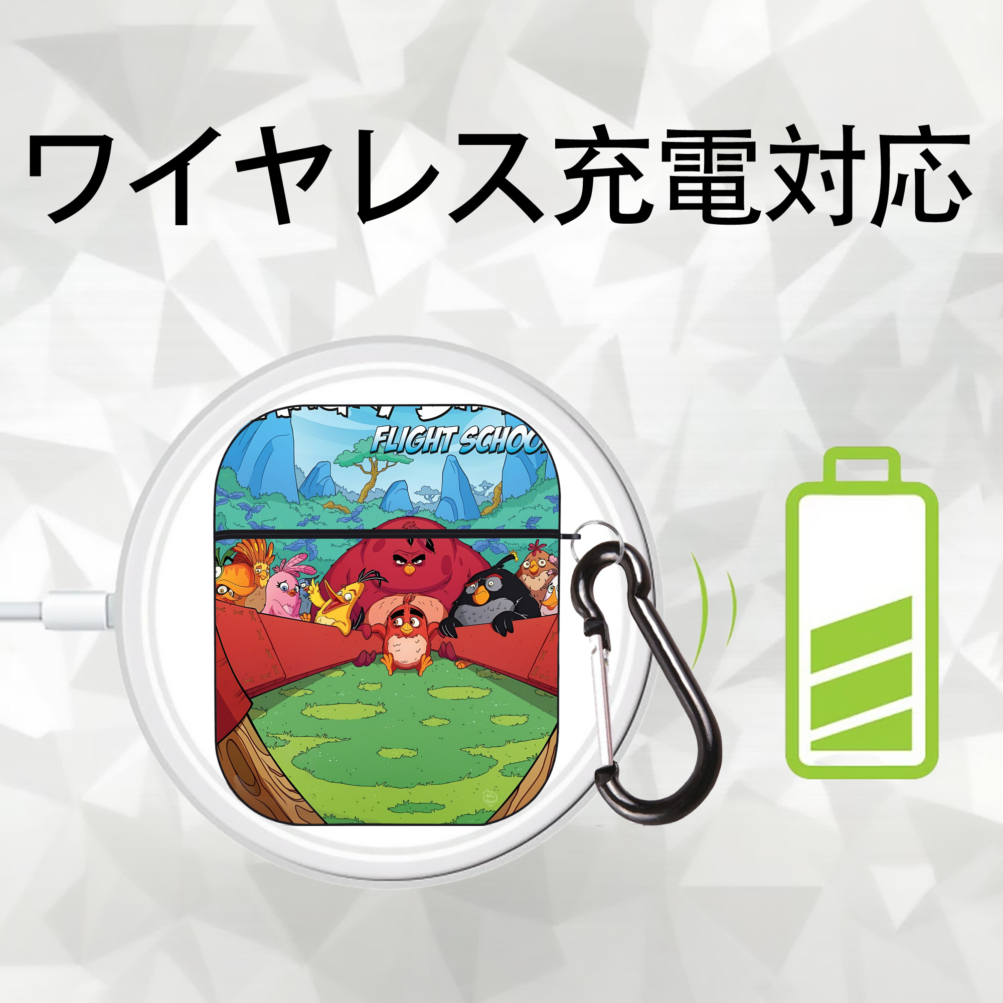 Angry Birds アングリーバード AirPods 第2世代保護ケース ハードシェル ブラック 耐衝撃・防指紋・カラビナ付き