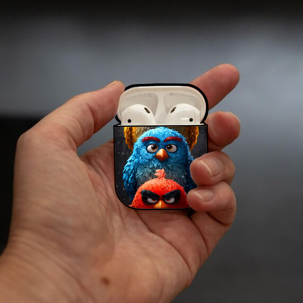 Angry Birds アングリーバード AirPods 第2世代保護ケース ハードシェル ブラック 耐衝撃・防指紋・カラビナ付き