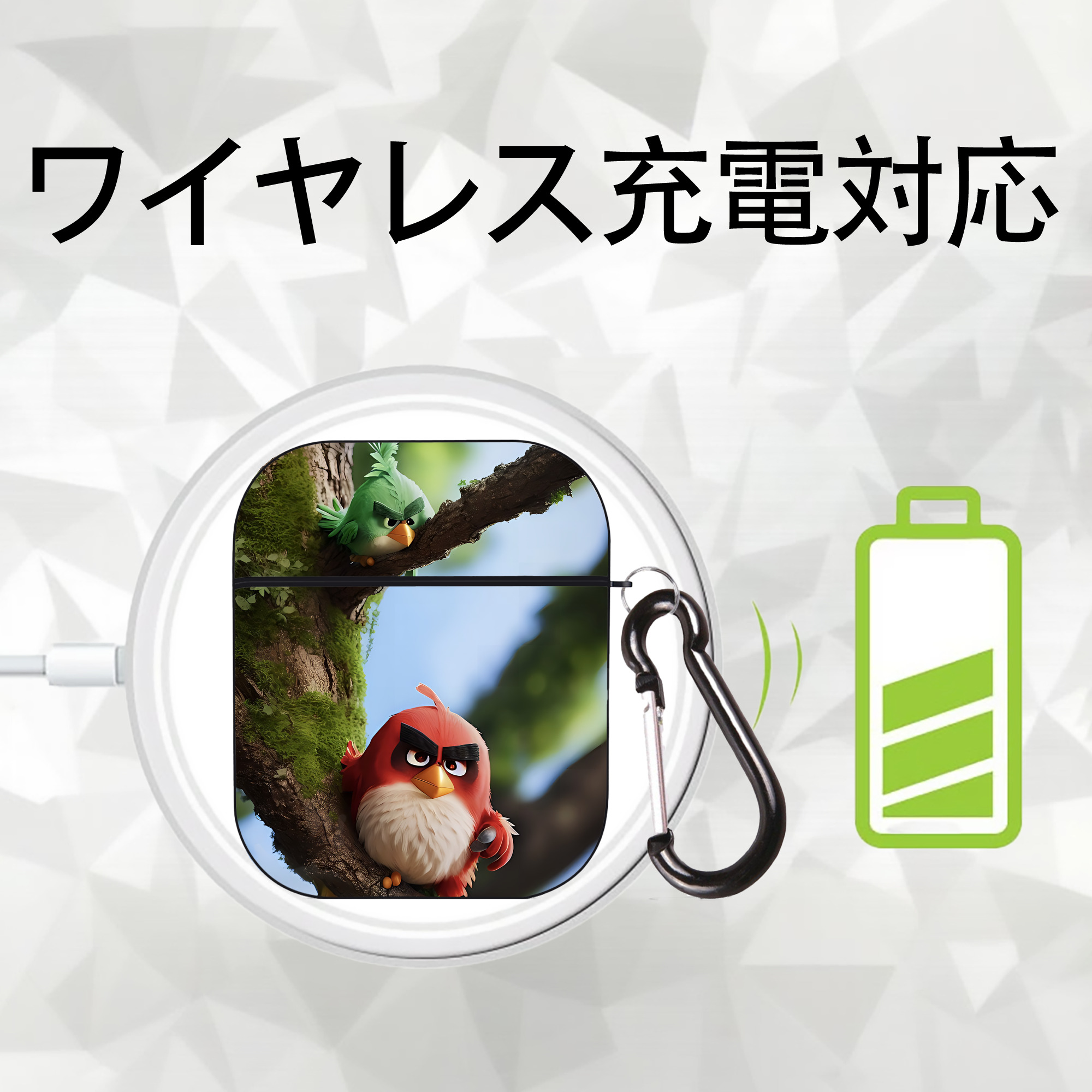 Angry Birds アングリーバード AirPods 第2世代保護ケース ハードシェル ブラック 耐衝撃・防指紋・カラビナ付き