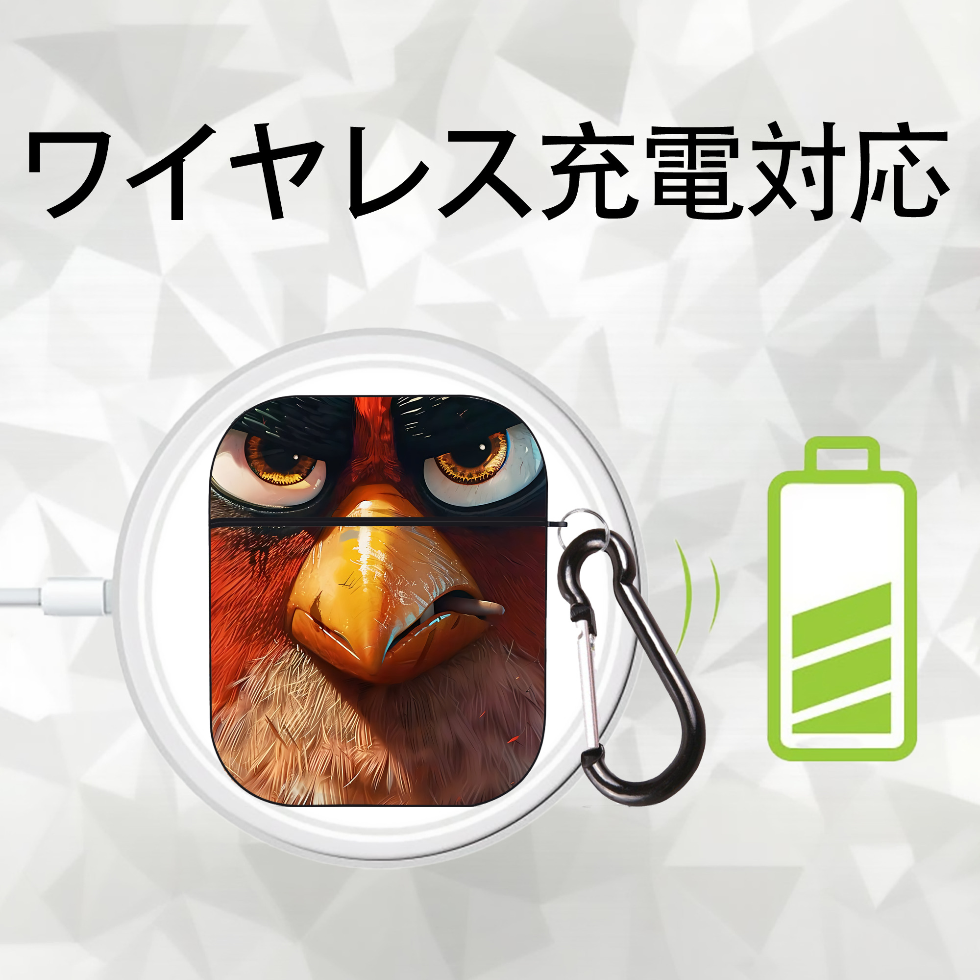 Angry Birds アングリーバード AirPods 第2世代保護ケース ハードシェル ブラック 耐衝撃・防指紋・カラビナ付き