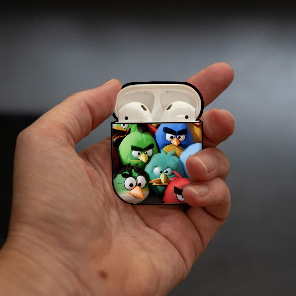 Angry Birds アングリーバード AirPods 第2世代保護ケース ハードシェル ブラック 耐衝撃・防指紋・カラビナ付き