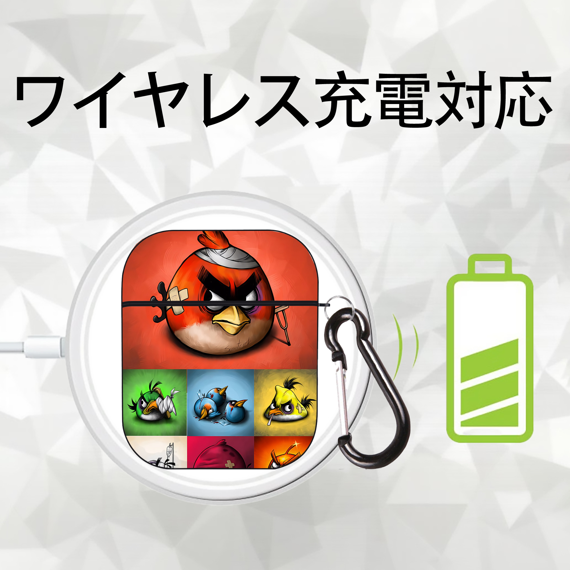 Angry Birds アングリーバード AirPods 第2世代保護ケース ハードシェル ブラック 耐衝撃・防指紋・カラビナ付き