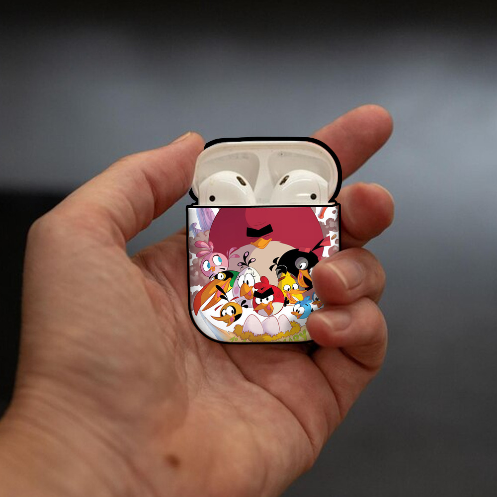 Angry Birds アングリーバード AirPods 第2世代保護ケース ハードシェル ブラック 耐衝撃・防指紋・カラビナ付き