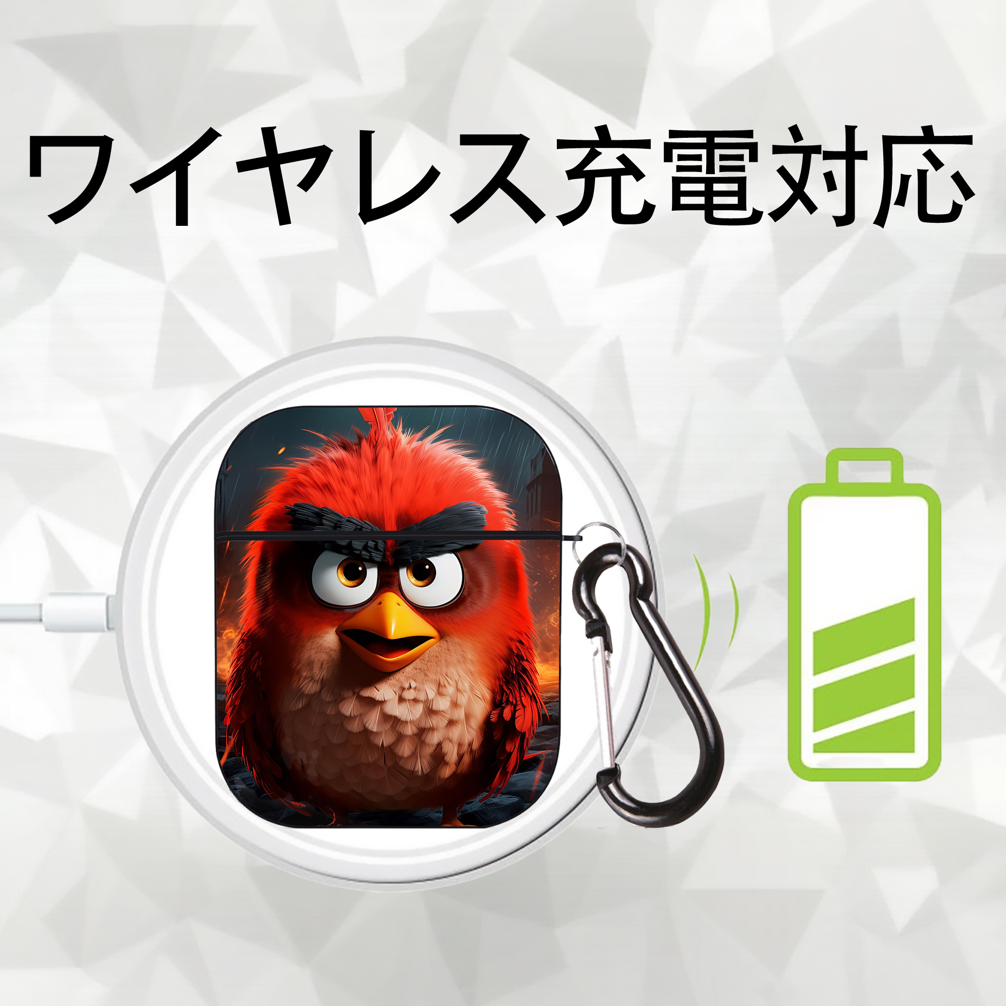 Angry Birds アングリーバード AirPods 第2世代保護ケース ハードシェル ブラック 耐衝撃・防指紋・カラビナ付き