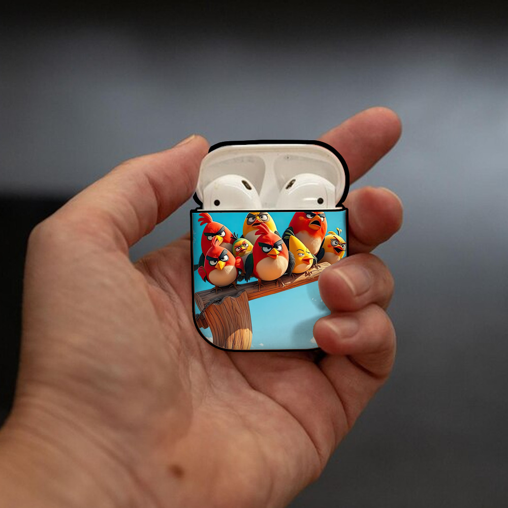 Angry Birds アングリーバード AirPods 第2世代保護ケース ハードシェル ブラック 耐衝撃・防指紋・カラビナ付き
