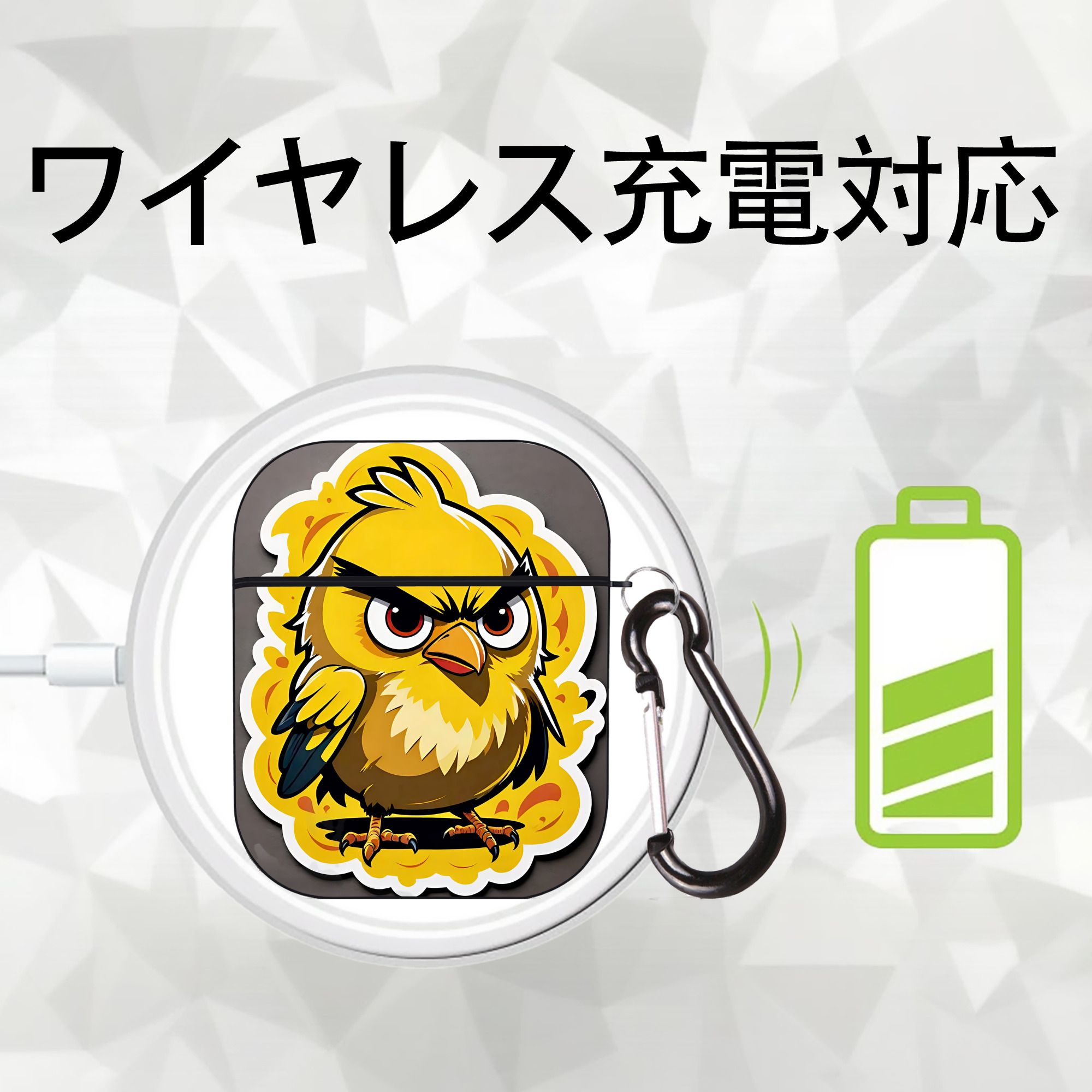Angry Birds アングリーバード AirPods 第2世代保護ケース ハードシェル ブラック 耐衝撃・防指紋・カラビナ付き