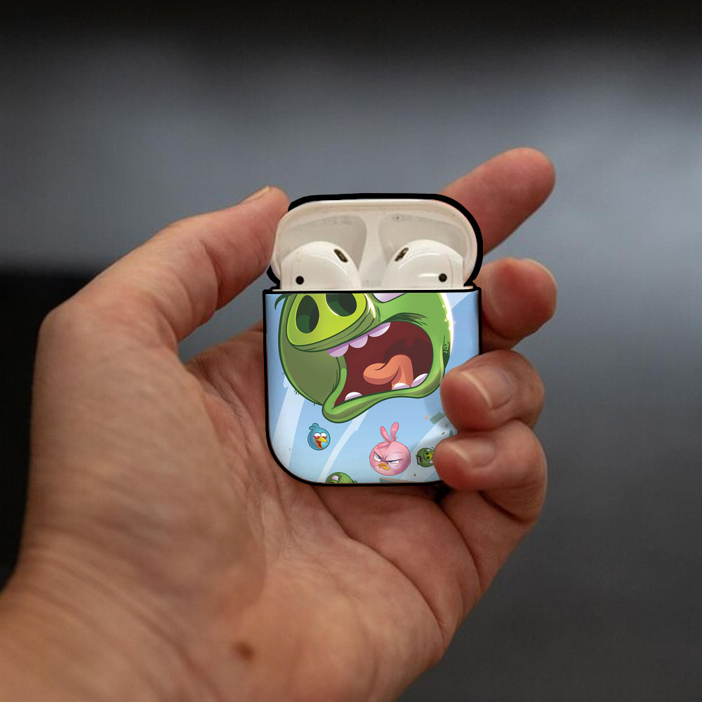 Angry Birds アングリーバード AirPods 第2世代保護ケース ハードシェル ブラック 耐衝撃・防指紋・カラビナ付き